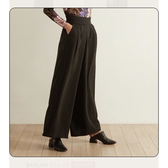 The Odells Pants - The Odells Womens L Black Cummerbund Wide Leg Pants